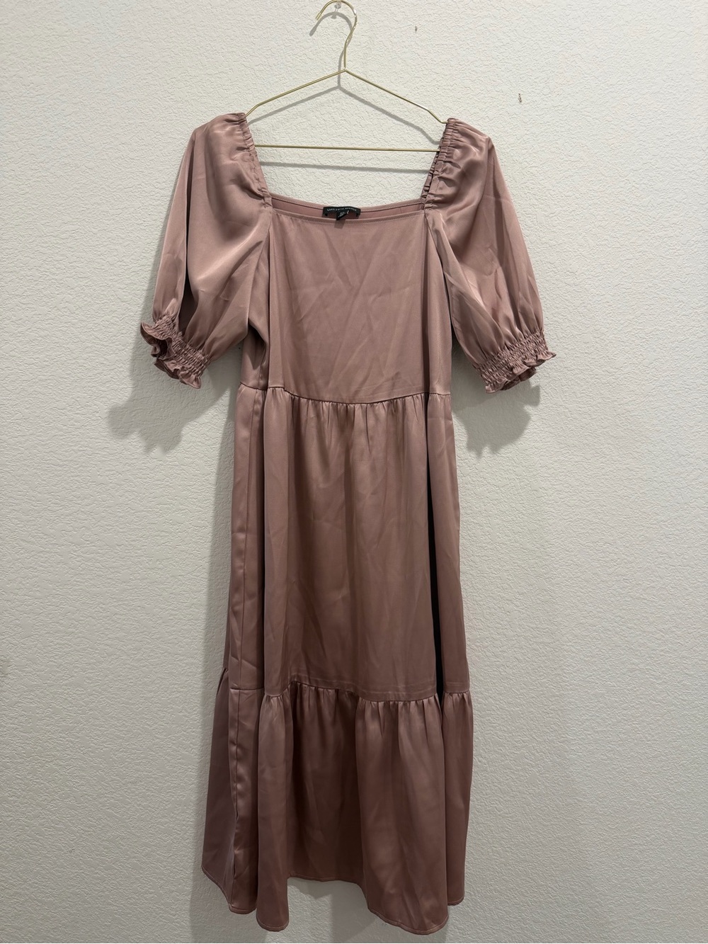 Saks Fifth Avenue mauve dusty rose silky satin tiered dress